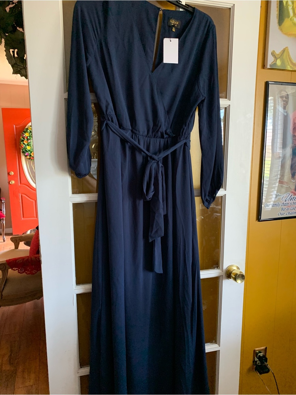 Navy Long Sleeve Wrap Maxi Dress